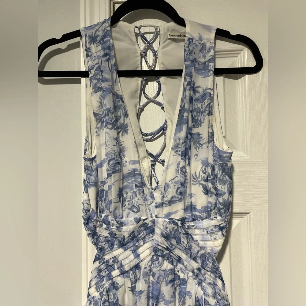 Abercrombie & Fitch Blue and White Toile-Print Sleeveless Maxi Dress